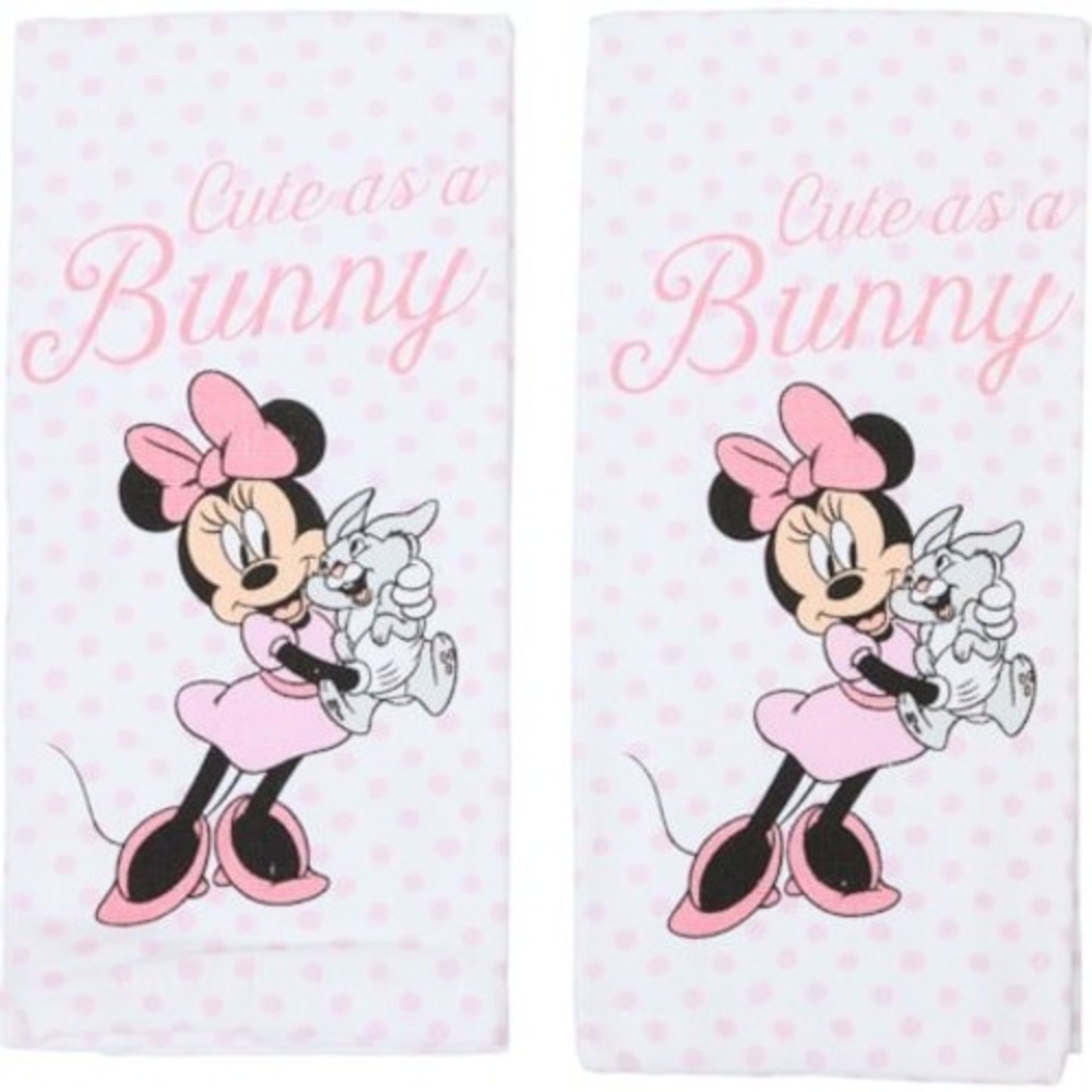 Disney Minnie Mouse Cute as a Bunny Pink Polka Dot Kitchen Towel Set of 2 New